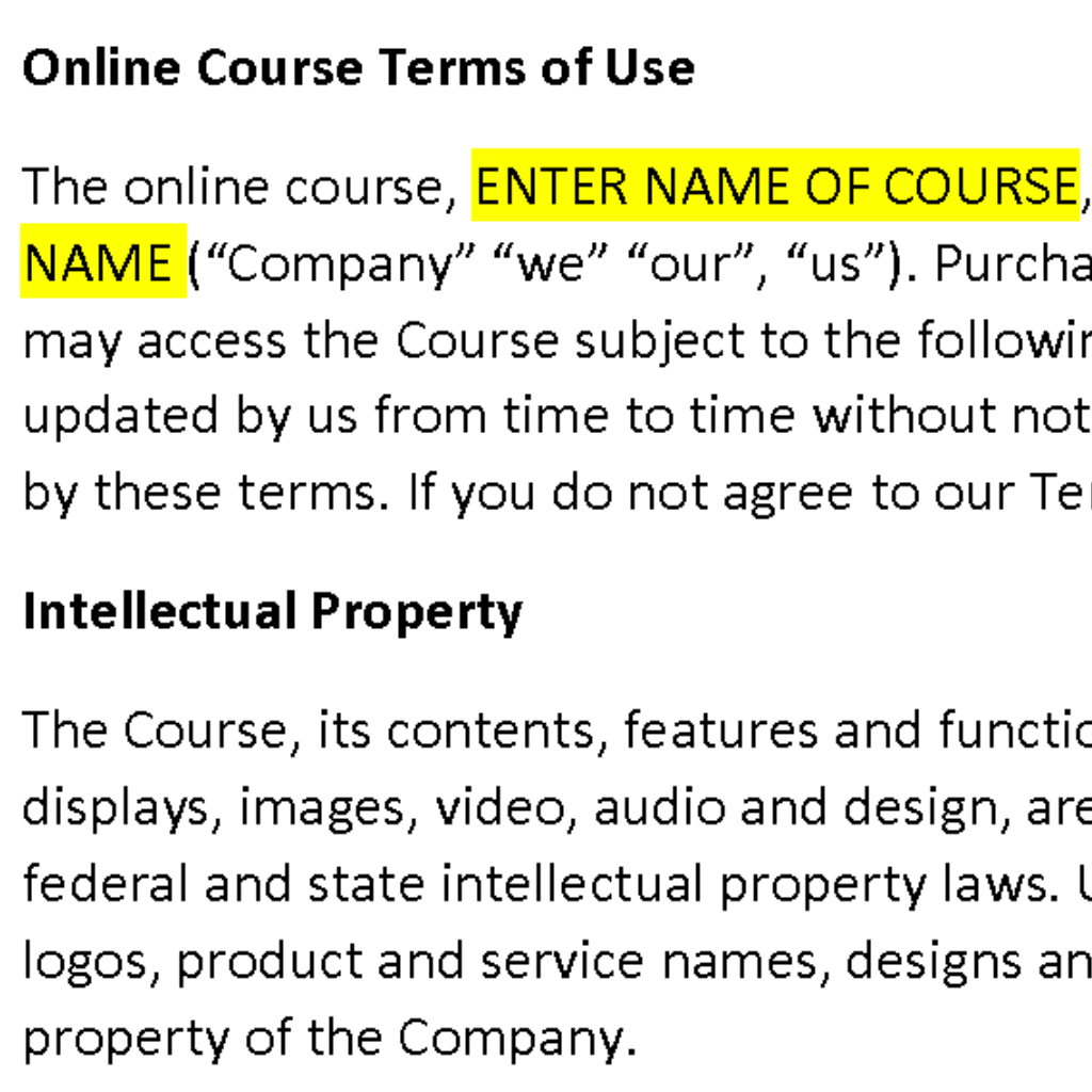 Online Course Terms of Use