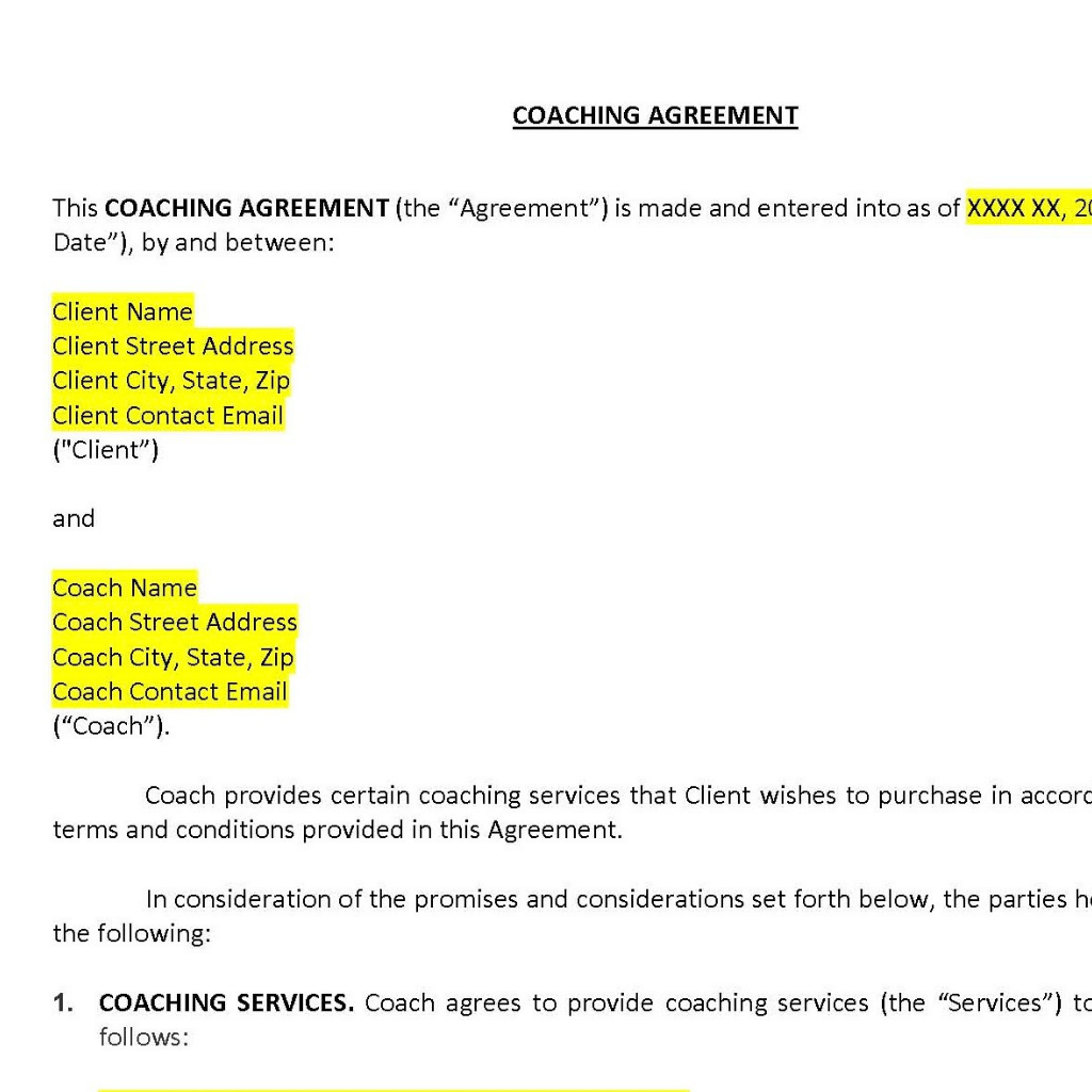 Coaching Agreement template