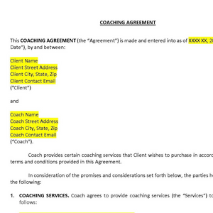 Coaching Agreement template