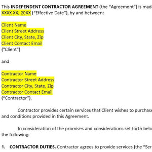 Independent Contractor Agreement (For Hiring)