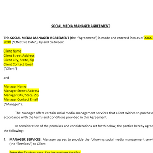Social Media Manager Agreement template