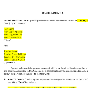 Speaker Agreement template