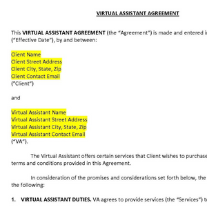 Virtual Assistant Agreement template